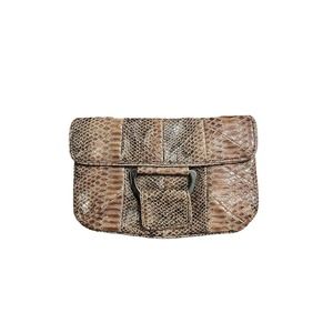 BCBGeneration Brown Patent Faux Snakeskin Envelope Clutch Purse Evening Bag EUC